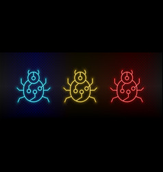 Neon Icons Virus Bug Set Of Red Blue Yellow