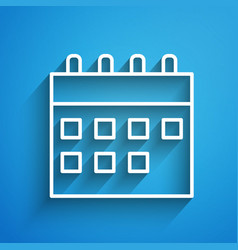 White Line Calendar Icon Isolated On Blue