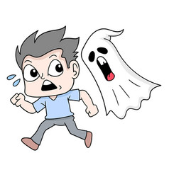 Boy Running Scared Being Chased By A Flying Ghost