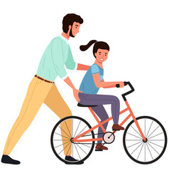 Caring Dad Teaching Daughter To Ride Bike