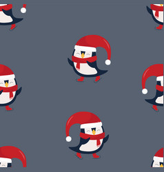 Seamless Pattern - Pinguins On Skates On Gray