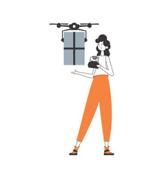 A Woman Delivers Package With Drone Air