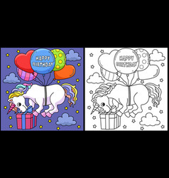 Happy Birthday Unicorn Balloons Coloring Page