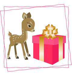 Greeting Card With Little Deer And Pink Gift