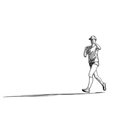 Sketch Of Running Young Woman With Long Shadow