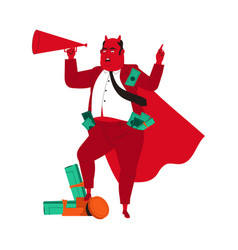 Fat Greedy Red Man Capitalist Holding Megaphone