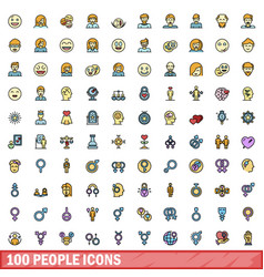 100 People Icons Set Color Line Style