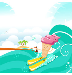 Cute Ice Cream Character Waterskiing With Joy