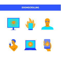 Doom Scrolling Concept Icon Set In Flat Style