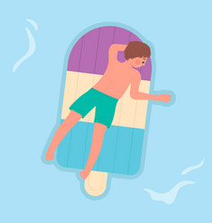 Floating Boy On Swimming Ice Cream Mattress