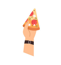 Hand Holding Pizza Piece Arm With Cut Triangle