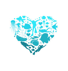 Heart Shape With Scuba Diving Theme Icons Travel