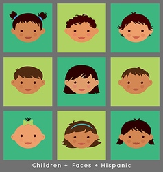 Set Cute Faces Hispanic Children Flat Style