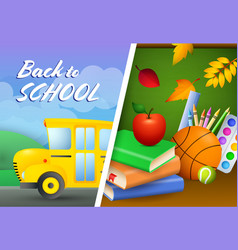 Back To School Lettering Bus Book Apple