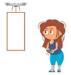 Kid Control Drone With Empty Banner Cartoon Girl