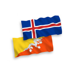 Flags Of Kingdom Of Bhutan And Iceland On A White