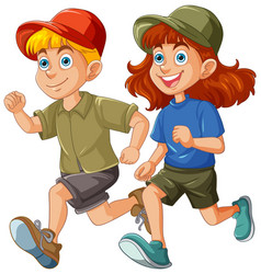 Two Cartoon Kids Joyfully Running Side