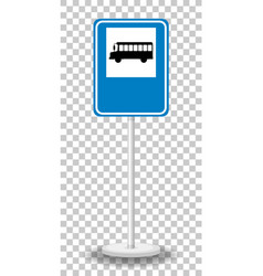 Blue Bus Stop Sign With Stand Isolated