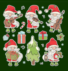 Santa Stickers Cartoon Musical Clipart