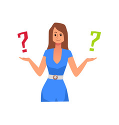 Happy Woman Surrounded By Question Marks Flat