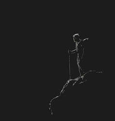 Hiking Man Sketch Drawing White On Black