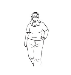 Standing Fat Woman With Medical Mask Hand