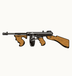 Gangsters automatic weapon tommy gun engraving vector image
