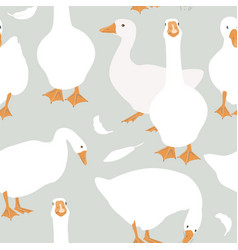 Cute White Geese Seamless Pattern Goose