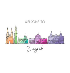 One Continuous Line Drawing Of Zagreb City