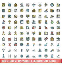 100 Student University Laboratory Icons Set Color