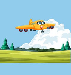 Cartoon Airplane With Face Flying Above Green