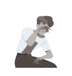 Stressed Man Character Crying Living Colorless