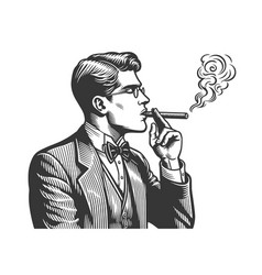 Elegant Man Smoking Cigar Retro