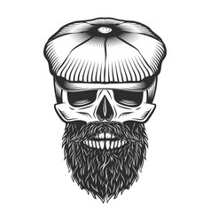 Skull With Beard And Mustache In The Tweed Hat