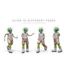 Green Alien In Different Poses Realistic Colored