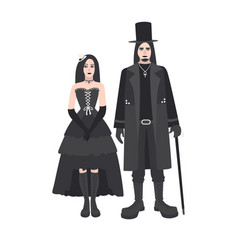 Young Goth Man And Woman With Long Hair Dressed