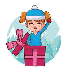 Girl With Winter Clothes Inside Gift Box