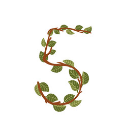 Number 5 Brown Tree Branches With Green Leaves