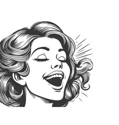 Joyful Woman Laughing Retro Art Style