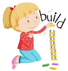 Little Girl Stacking The Blocks