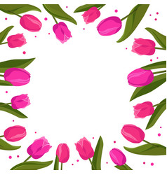 Spring Square Frame With Pink Tulips For Text