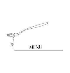 Fork With Pasta In One Continuous Line Drawing