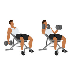 Man Doing Incline Dumbbell Curl Flat