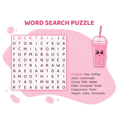 Word Search Puzzle For Kids With Various Drinks