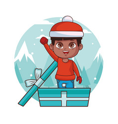 Boy With Winter Clothes Inside Gift Box