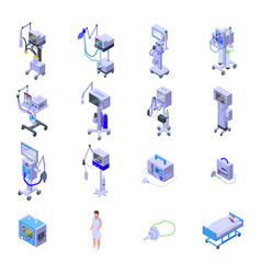 Ventilator Medical Machine Icons Set Isometric