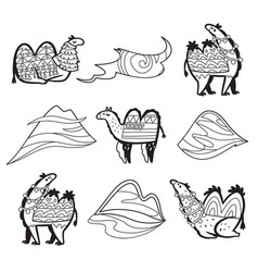 Contour Camels Desert And Hills In Cartoon Tribal