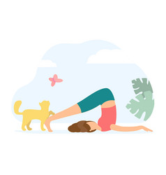 Plow Pose Woman Doing Yoga With Cat