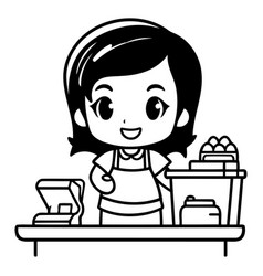 Cute Little Girl At The Cash Register Flat Cartoon