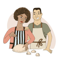 Happy Couple Making Buns In Kitchen